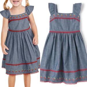 Gymboree Embroidered Chambray Cherry denim ruffle Americana 4th of July Dress 3T